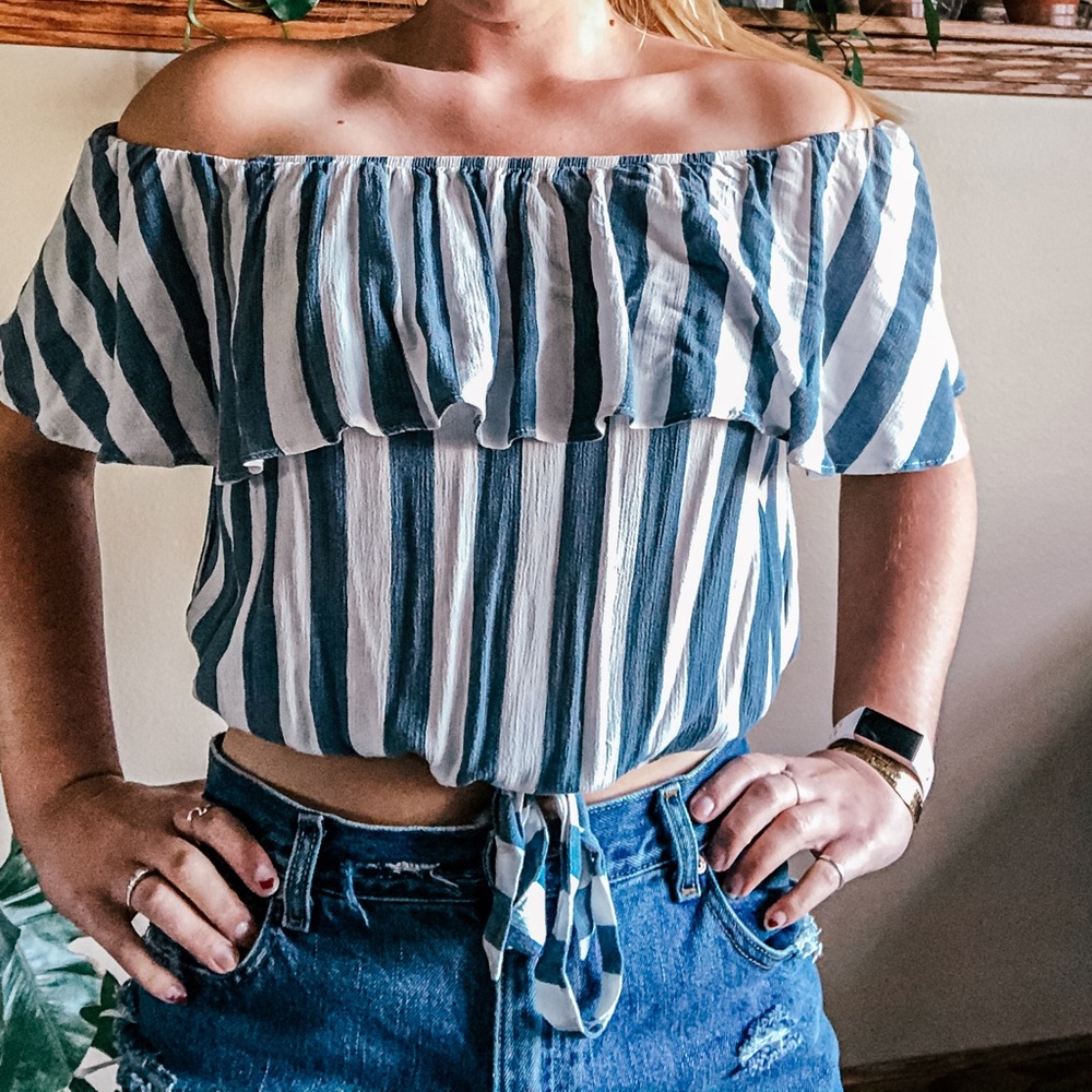 Striped flowy off the shoulder top
